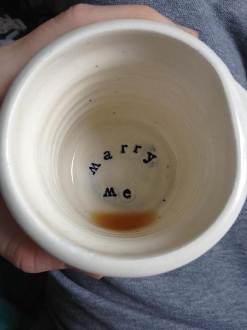 mybeautifuldarkktwist3dfantasy: enoshimatroll: endless-wandering: idknowlol: How cool would it be to tell people you woke up and your man had a warm cup if coffee for you. And y’all sat outside and talked while you sipped the coffee on a beautiful fall morning. and when you got to the last sip of the cup you realized he was asking you to marry him? That’s perfection, right there. omg if only no you know what would be funny though is if you got up one morning and your guy is like “i made coffee for you” and you reply “i’m not thirsty right now, but thanks” and he puts the coffee in your hands and he’s goes ”no you have to drink it” and you look at him incredulously and repeat “but i’m not thirsty” and he’s like “drink it” and you refuse to and he just follows you around throughout the day, carrying the same cup of coffee and begging you “please drink it” and you’re so confused because it’s four in the afternoon and you don’t even like coffee LMFAO^^^ that would be hilarious. Only reason I reblogged this! 