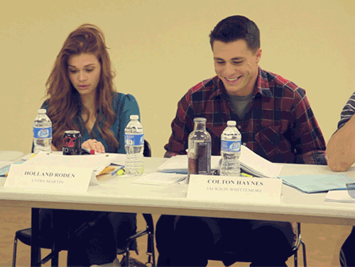 Colton and Holland crack up during a Season 2 table read through.
