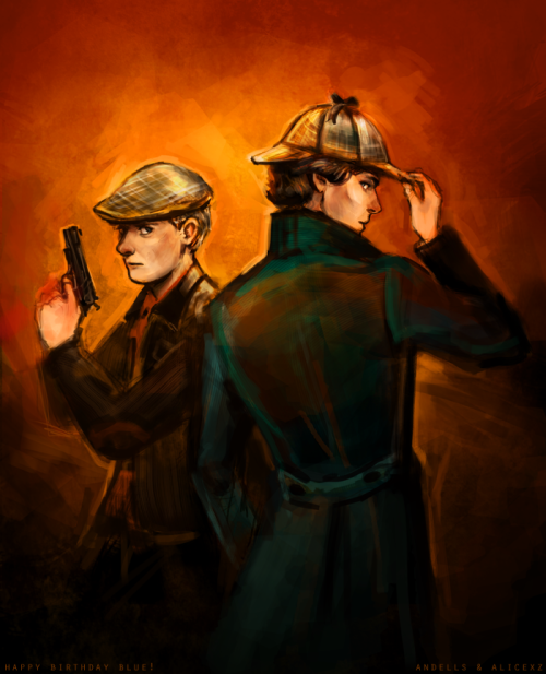 alicexz :DEERSTALKER BIRTHDAY PRESENT FOR BLUE!!! HAPPY BIRTHDAY from your two husbands who teamed up and screeched about this all week long SO YEAH IT’S A COLLAB… ANNA did the BEST drawing in her super super awesome style sobs and then I painted it up… Sherlock is the best show weeps SCREEEEEEEEEEEEEEEEEEEEEEEEEEEEECHE SS EVERYHERE HAPPY BIRTHDAY BLUE we kind of love you a whole lot