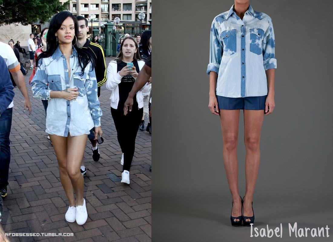 Rihanna was spotted in Sydney hanging out with &#8216;Battleship&#8217; director Peter Berg  wearing a tie-dye shirt from  Isabel Marant&#8217;s Spring/Summer 2012 collection that is available online for $392.00.