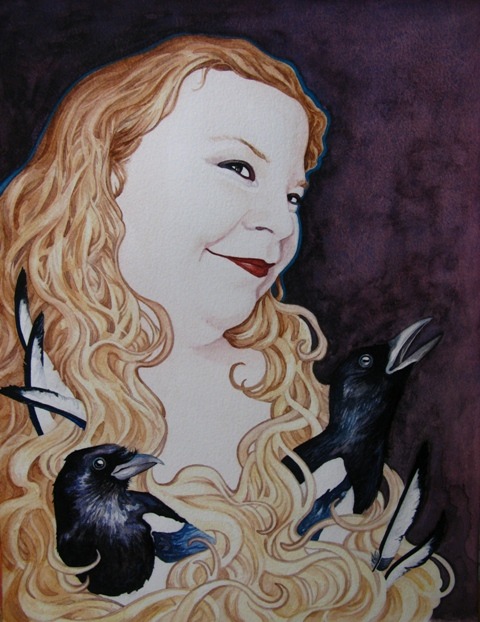 Magpies! watercolor and pencil! Maggie makes delicious pastries.  Eat, and see great mysteries.  