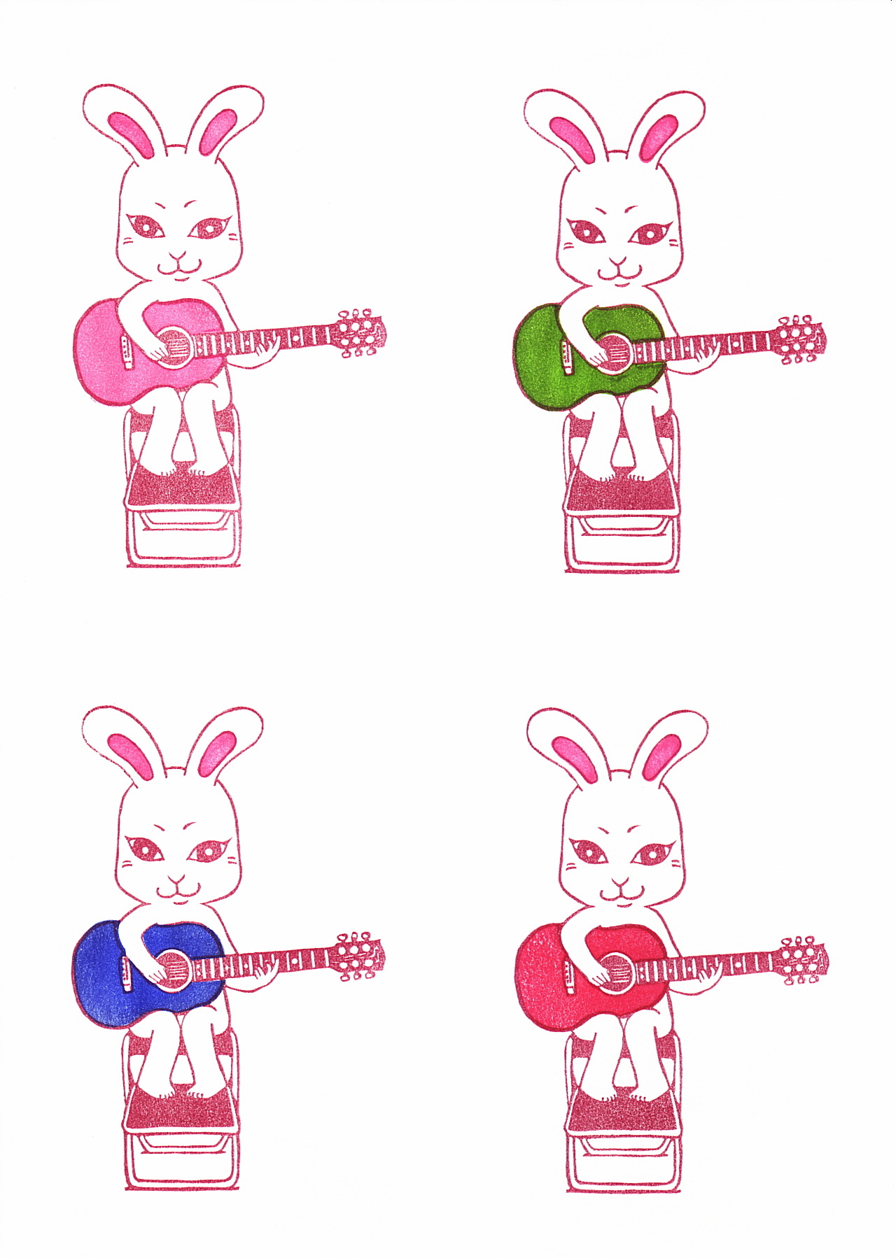 Mi-ko and her guitar. This is an eraser stamp.