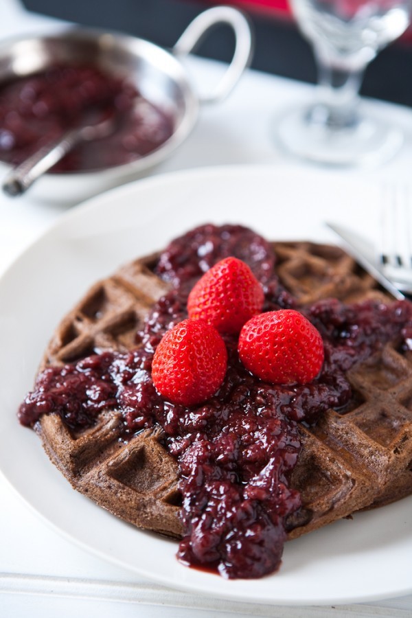 Chocolate Waffles with Slow Cooker Boozy Berries