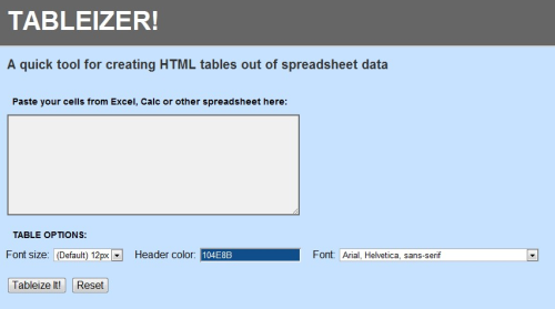 TABLEIZER! &#8212; Spreadsheets to HTML Tables Tool