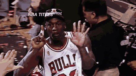 Michael Jordan Celebrates his 6th ring 