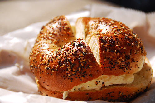 thankyoufordinner: in-my-mouth: Sesame Poppy Seed Bagel with Cream Cheese hungry? Don’t go here!