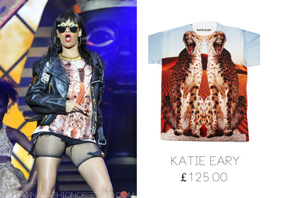 Update: Rihanna&#8217;s Katie Eary&#8217;s screaming cheetah top she wore during her radio 1&#8217;s Hackney weekend performance last Sunday is now available to purchase for £125.00. There is also other collections available from her online store