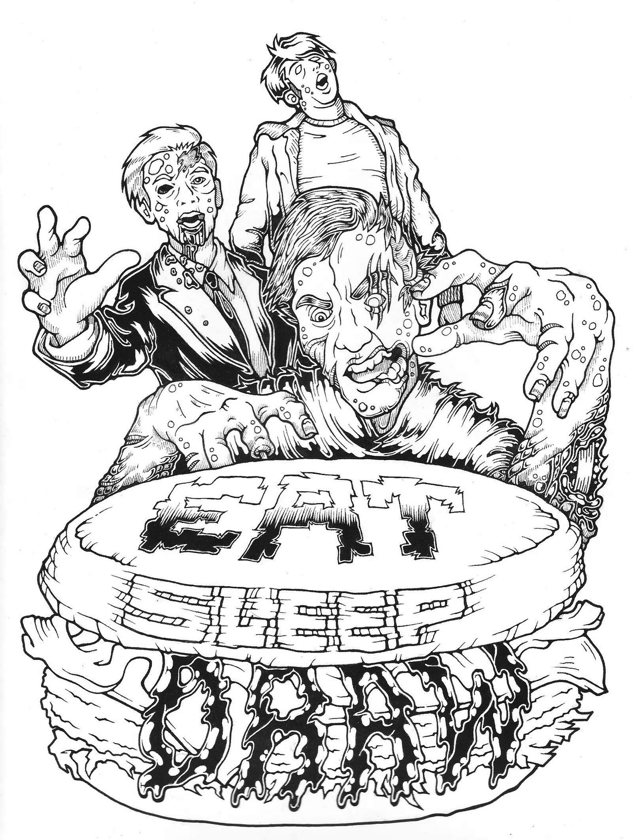 The original artwork for the recently released EatSleepDraw sketchbook!I&#8217;m super proud of this guy and it was incredibly fun to draw.The number of hours pumped into it was totally worth it!Drawn with Micron Pens on Watercolour Paper  &#8212;&#8212;&#8212; Happy Friday the 13th! Use the code FRIDAY13 to get 13% off your entire order in our store. ($10 min. purchase)  Offer good TODAY ONLY. Always free global shipping. check em out