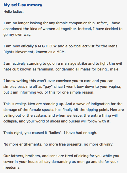 A letter written on an OKCupid profile to all women