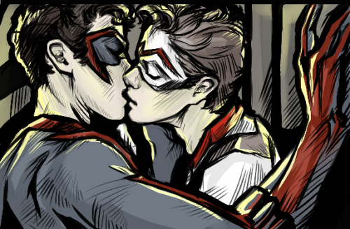 and one more piece of superheroes au. an old klaine sketch. i haven&#8217;t finished that, and i won&#8217;t do this anyway. so. oh sorry, i just really missed my tumblr; _;