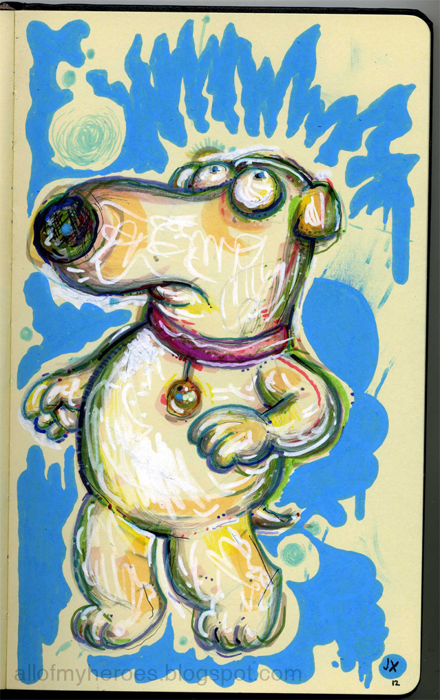 tumblrtoons: I’ve begun a sketchy art series of cartoon characters as seen thru my distorted Jeauxized eye lens filter that I plan on turning into prints at some point in the near future, once I get a decent number thrown into the mix. I’m calling the series: OFF MODEL. Here’s the 2nd: Family Guy’s Brian the dog. First one: Bessie from Mighty B! -Jeaux Janovsky 