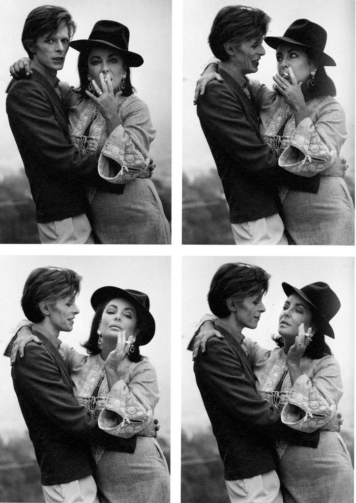 mocking-jaay: Elizabeth Taylor &amp; David Bowie by Terry O’Neill (1975) (by sheruinsyou) 