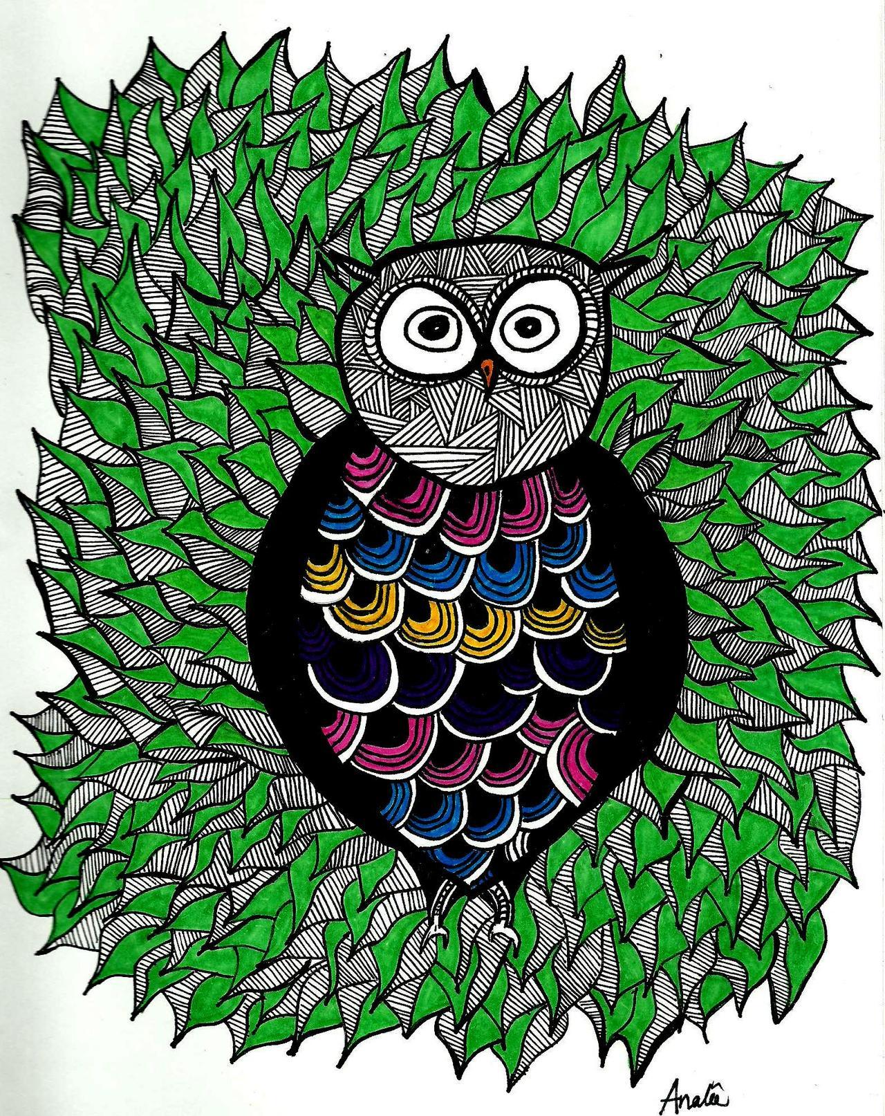 An Owl with a few leaves By Analie Lally Click to see more