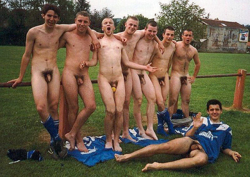 Naked men playing soccer player