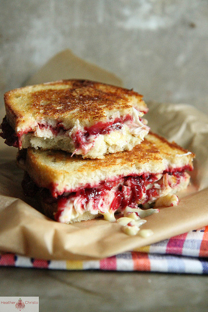 clottedcreamscone: Roast Turkey, Blue Brie and Cranberry Chutney Grilled Cheese by Heather Christo on Flickr.